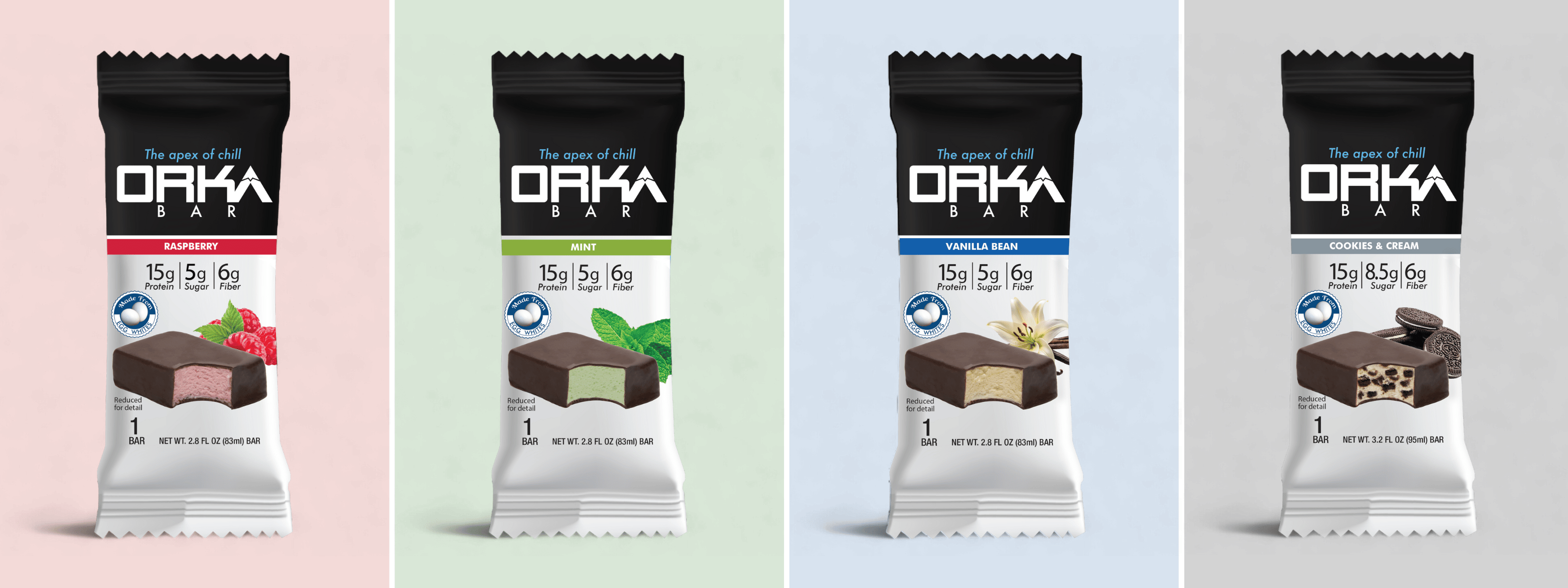 Four Orka Bars on Pastel Background Variants