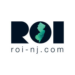 Logo with 'ROI' and a map of New Jersey on a green background