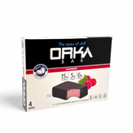 Box of Orka Raspberry bars with black and white design