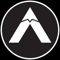 White mountain logo on a black background