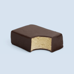 Vanilla bean protein ice cream bar on a light blue background